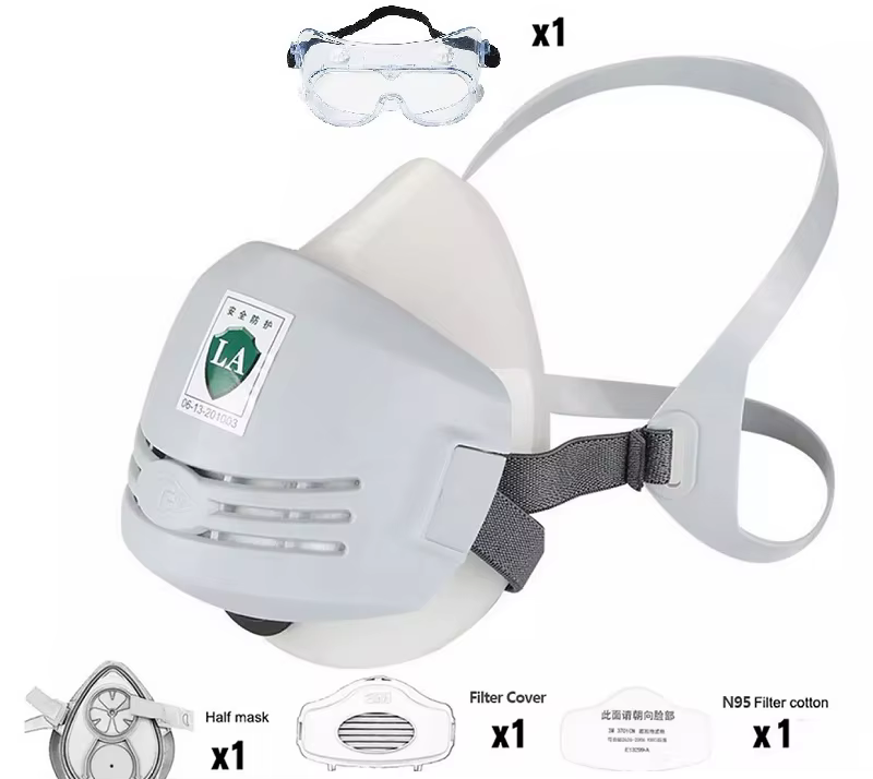 Mascarilla respiratoria silicona reutilizable media cara spray químico