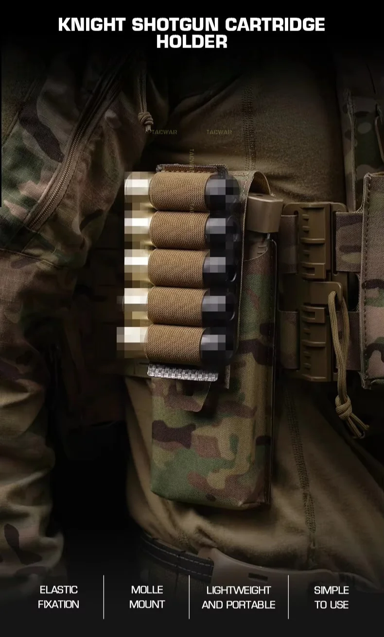 Portacargador elástico MOLLE para 5 cartuchos 12GA