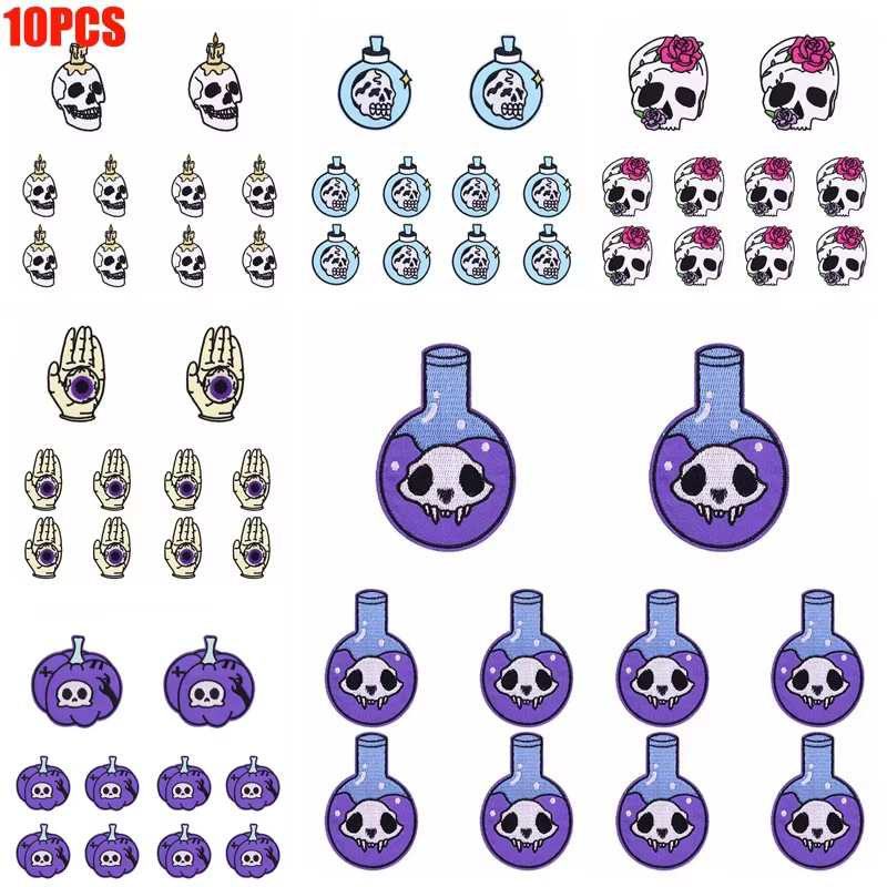 Punk Personal Parche bordado calavera, rosa y mariposa para planchar