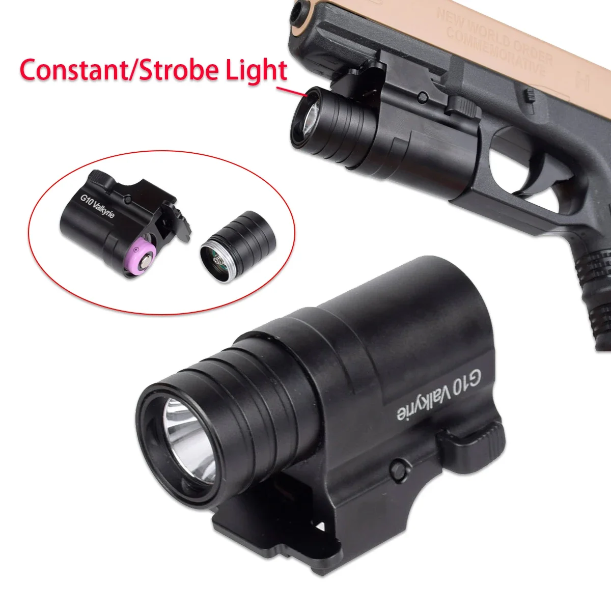 Mini linterna LED táctica con luz estroboscópica para riel QD de 20 mm