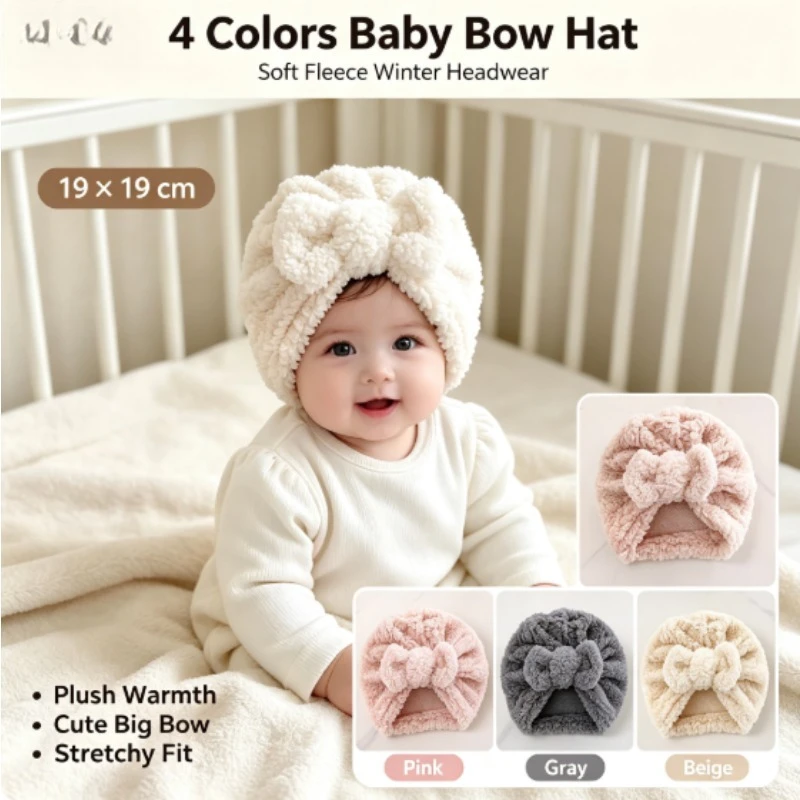 Gorro turbante bebé de invierno con lazo y forro de felpa - imagen 4
