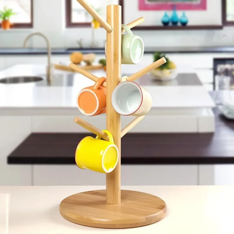 Organizador de bambú natural para tazas y llaves en sobremesa - imagen 2