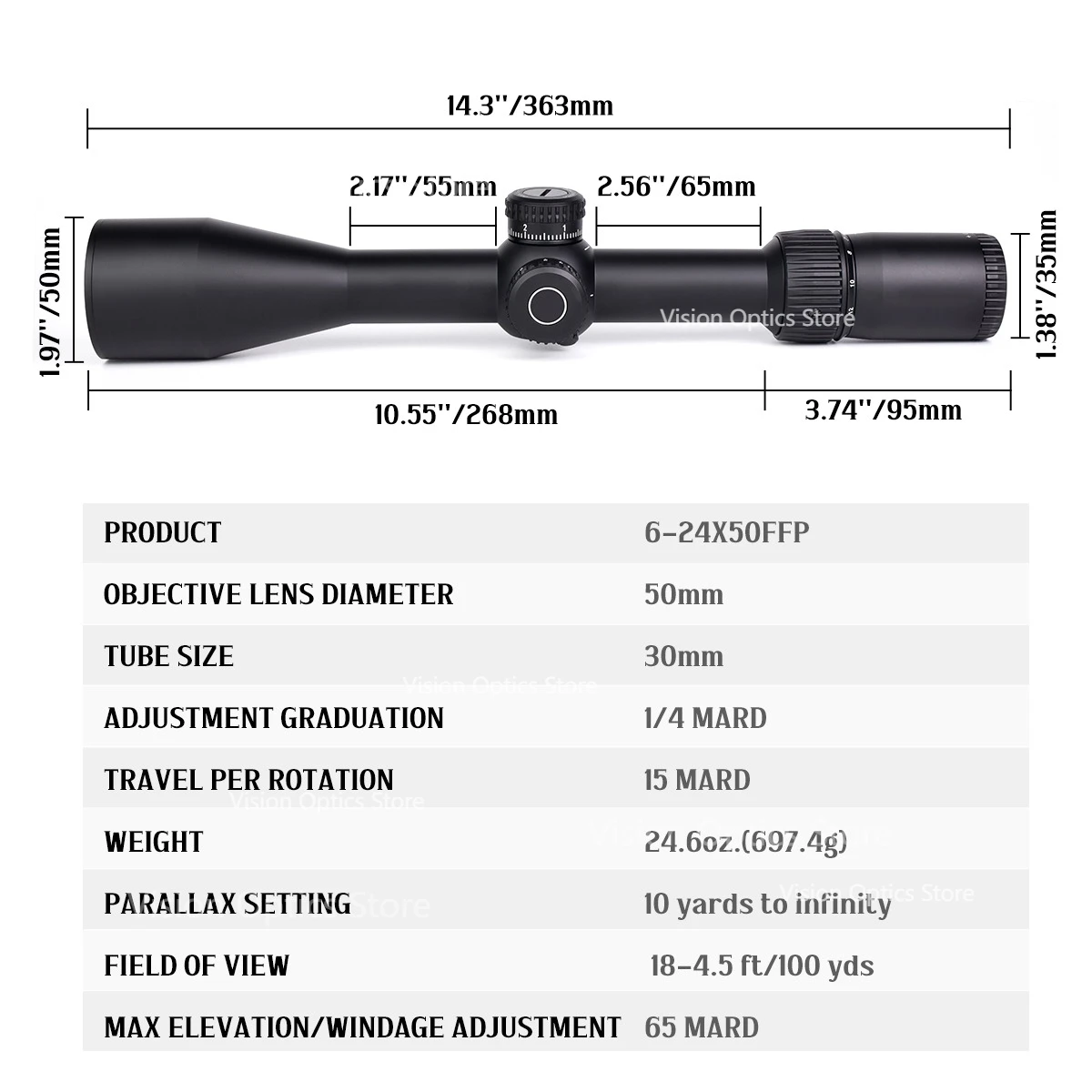 VT Optics Visor táctico FFP MRAD de precisión para rifle - imagen 4