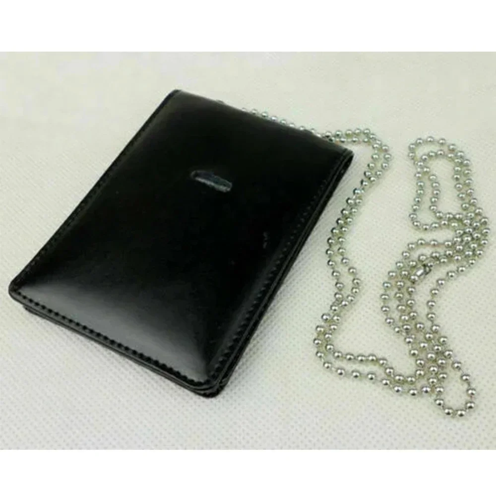 Cartera táctica de cuero negro para credenciales con cadena al cuello - imagen 3