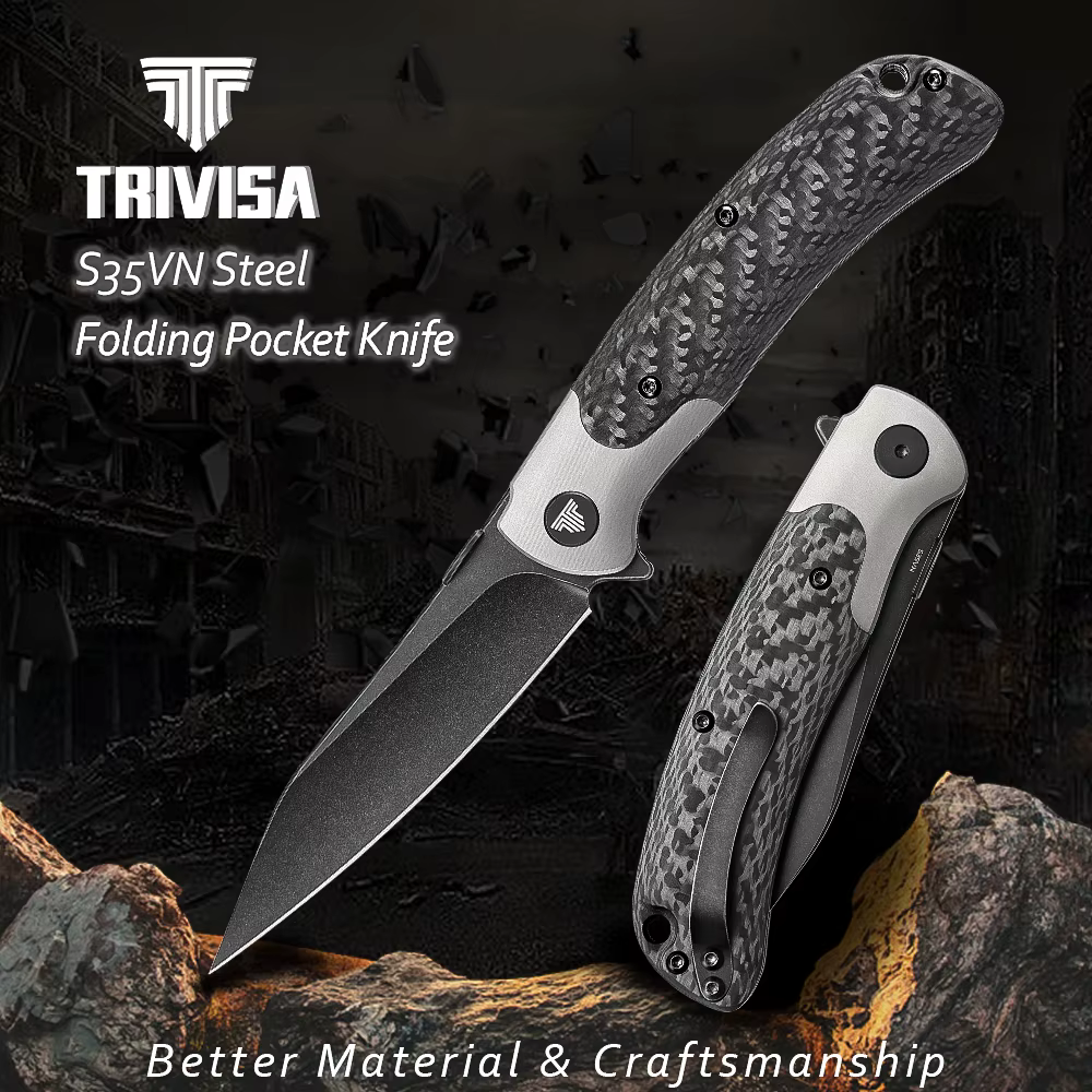 TRIVISA cuchillo plegable EDC S35VN titanio para camping y caza
