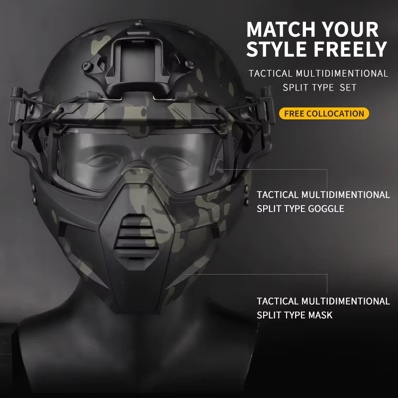 Casco táctico modular de caza con media máscara y gafas de seguridad - imagen 2