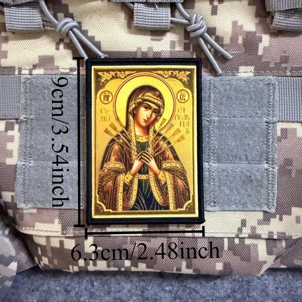 Parche táctico moral cruz ortodoxa y Virgen María con gancho y bucle