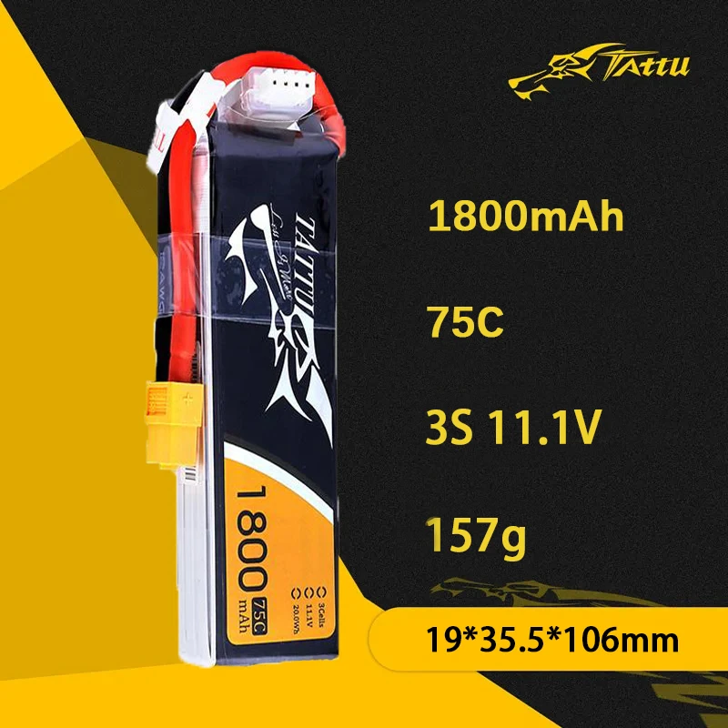 TATTU Batería LiPo 11.1V 1800mAh 75C XT60 para drones de carreras - imagen 4