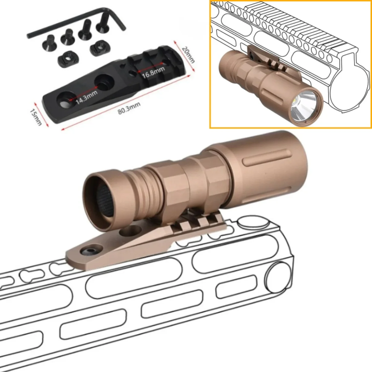 Base de montaje metálica para linterna táctica M&K M300/M600