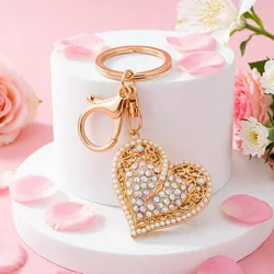 Llavero corazón strass perla dorado – Charm bolso mujer