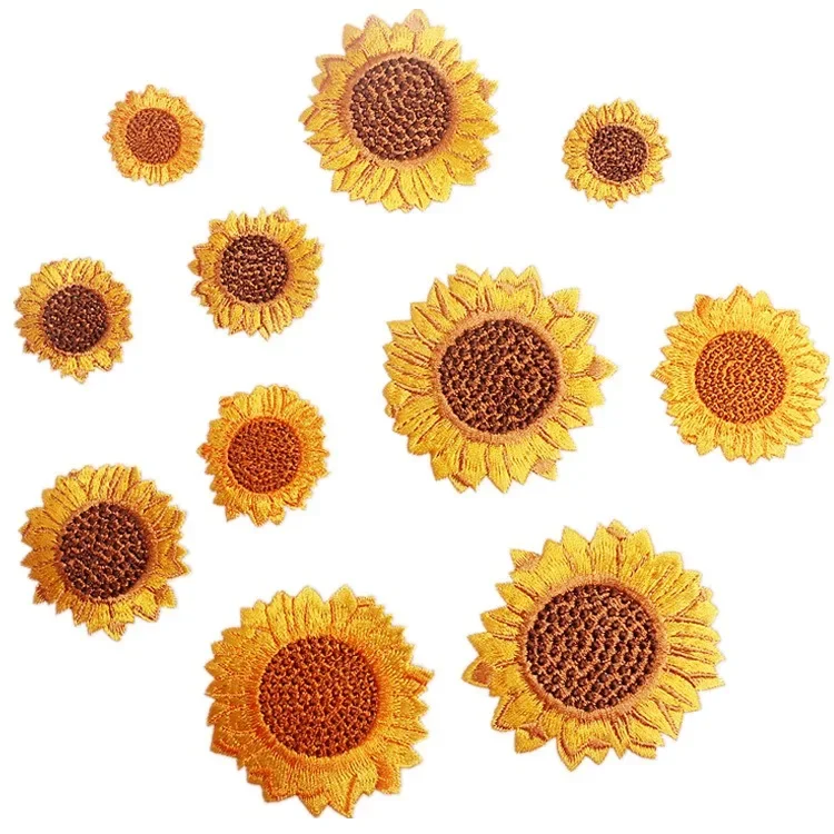 Parche para planchar girasol dorado bordado y colibrí volador - imagen 3