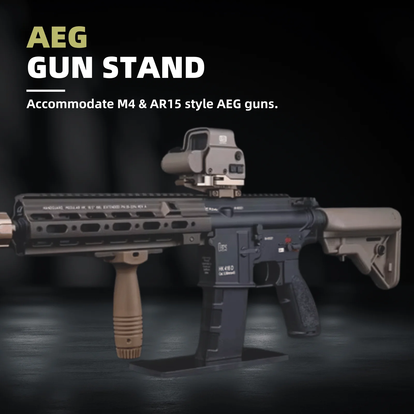 Soporte rifle AR-15 M4 Airsoft – Base vidrio ABS exposición táctica - imagen 5