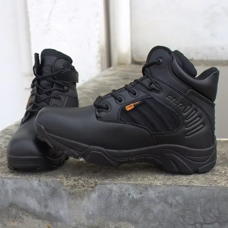 Botas tácticas invierno hombre – Impermeables cuero negro combate - imagen 4