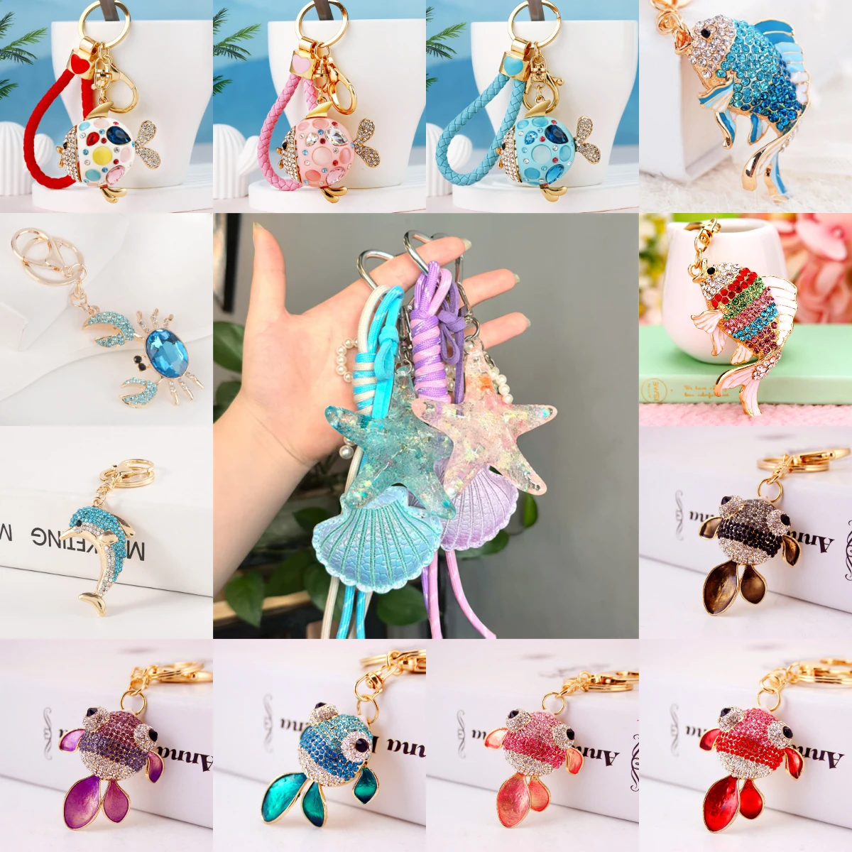 Llavero criaturas marinas: pez de cristal y delfín para bolso - imagen 4