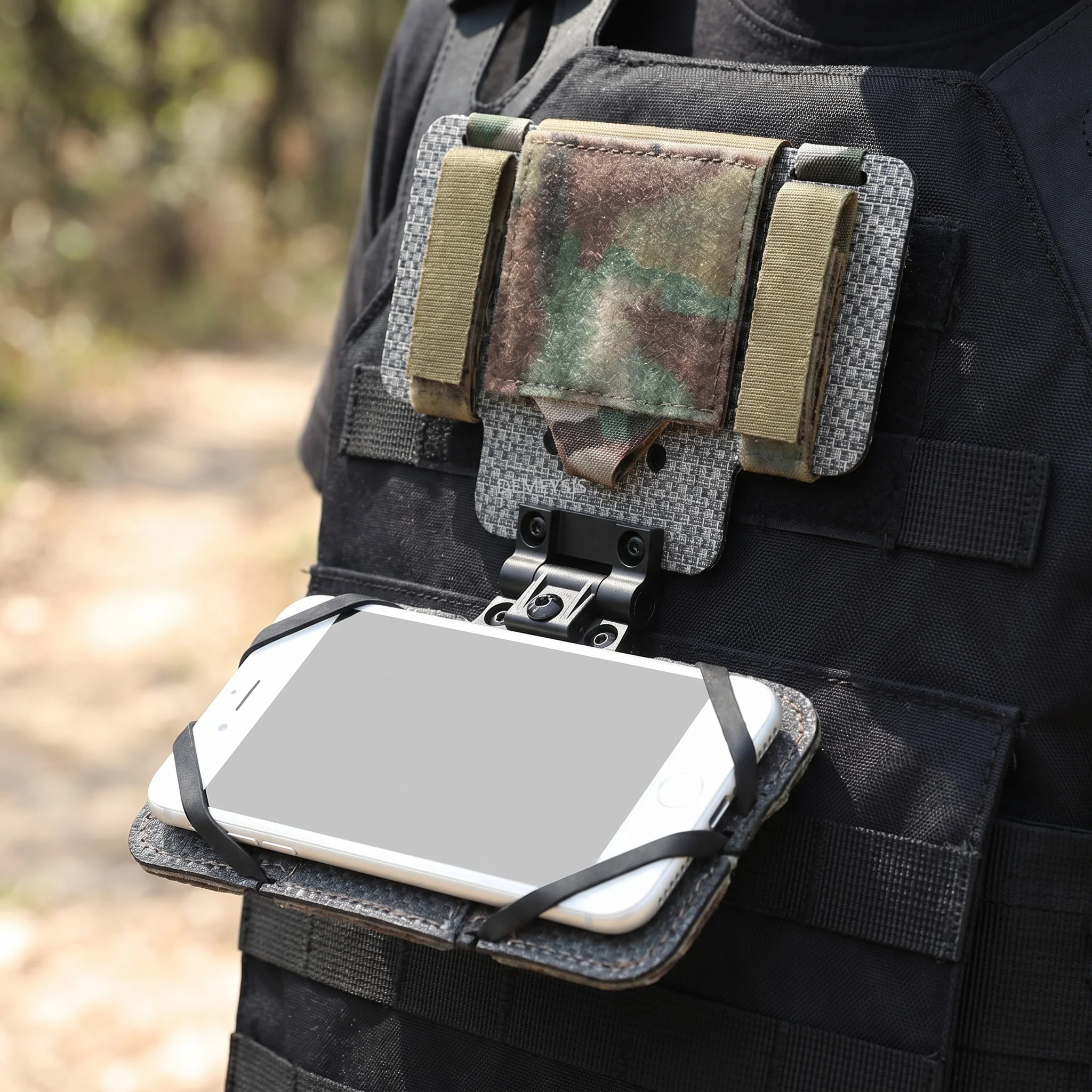 Soporte táctico de teléfono MOLLE plegable para pecho EDC