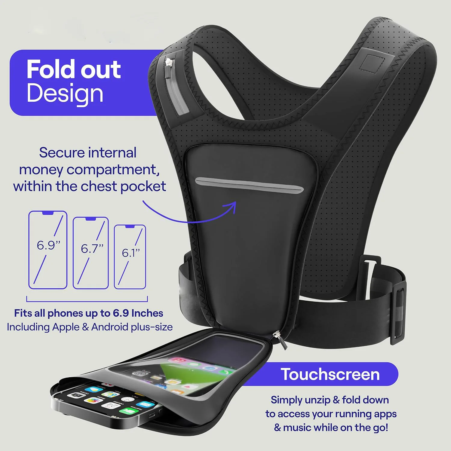 Chaleco deportivo impermeable con bolsillo móvil y pantalla táctil - imagen 2