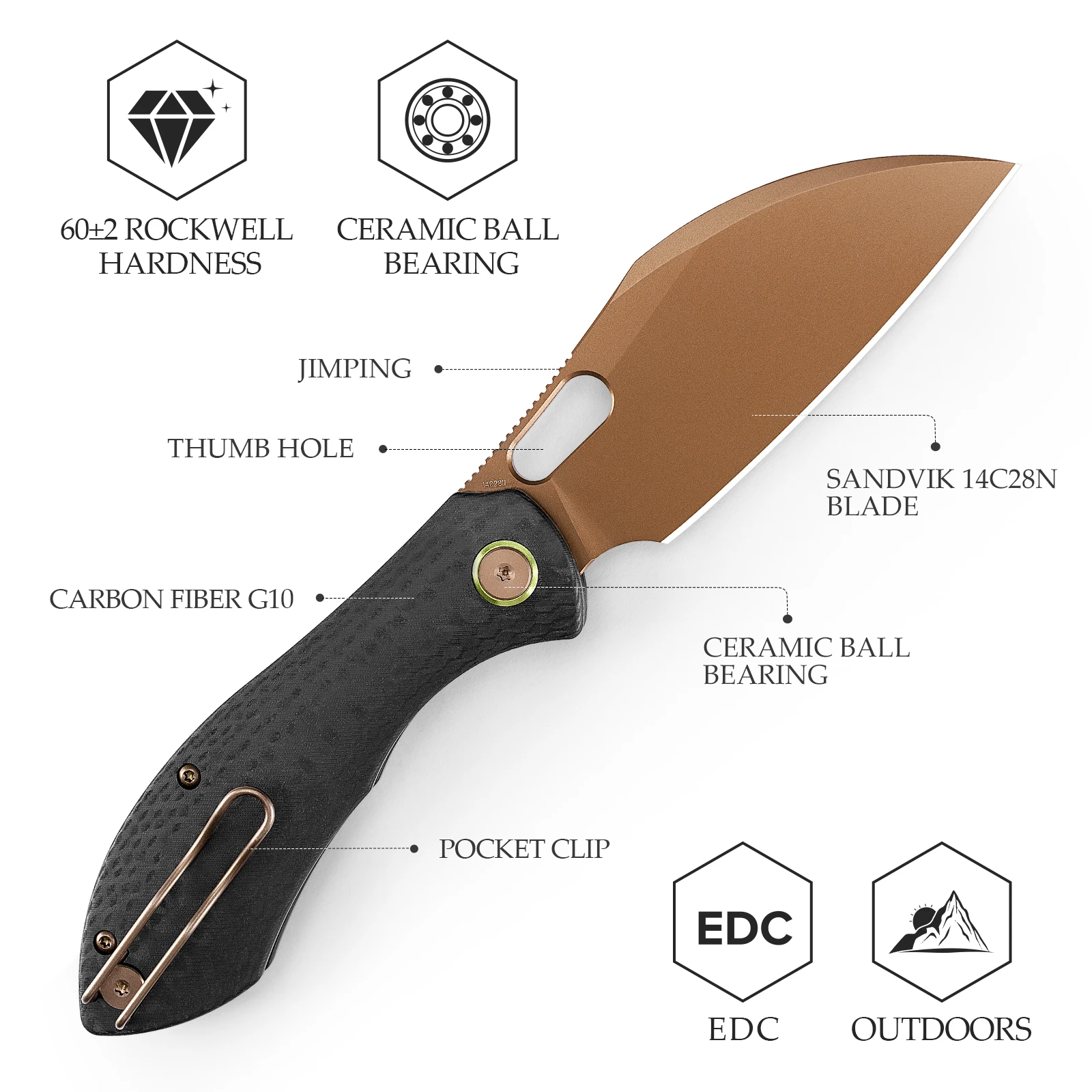 Cuchillo plegable TRIVISA EDC de acero inoxidable para camping y pesca - imagen 5