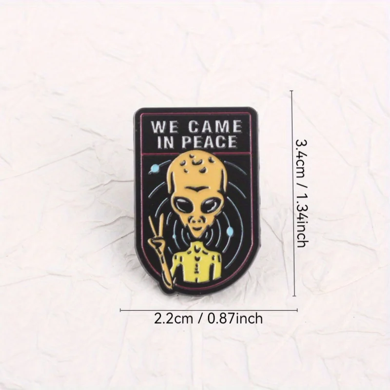 Pin de solapa alienígena paz amarillo brillante escudo cósmico - imagen 4