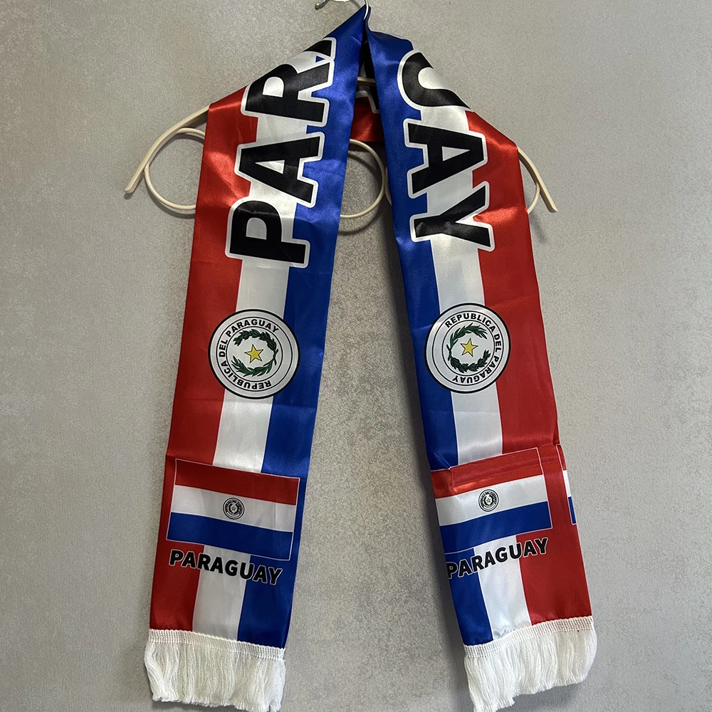 Bufanda bandera de Paraguay satén doble cara con borlas para fútbol