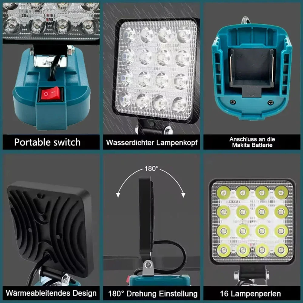 Makita foco LED de trabajo inalámbrico para acampar y pescar - imagen 3