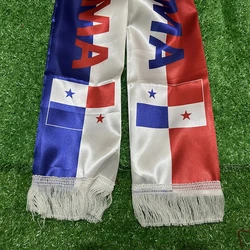 Bufanda de fútbol Panamá en satén estampado con borlas blancas