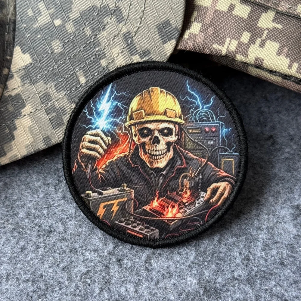 Parche táctico de calavera electricista con rayo y velcro - imagen 2