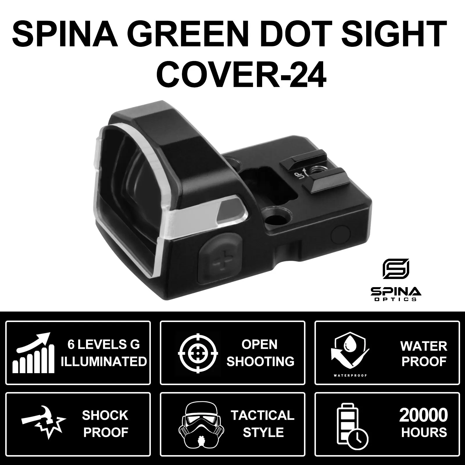 Mira con punto verde y diseño tático