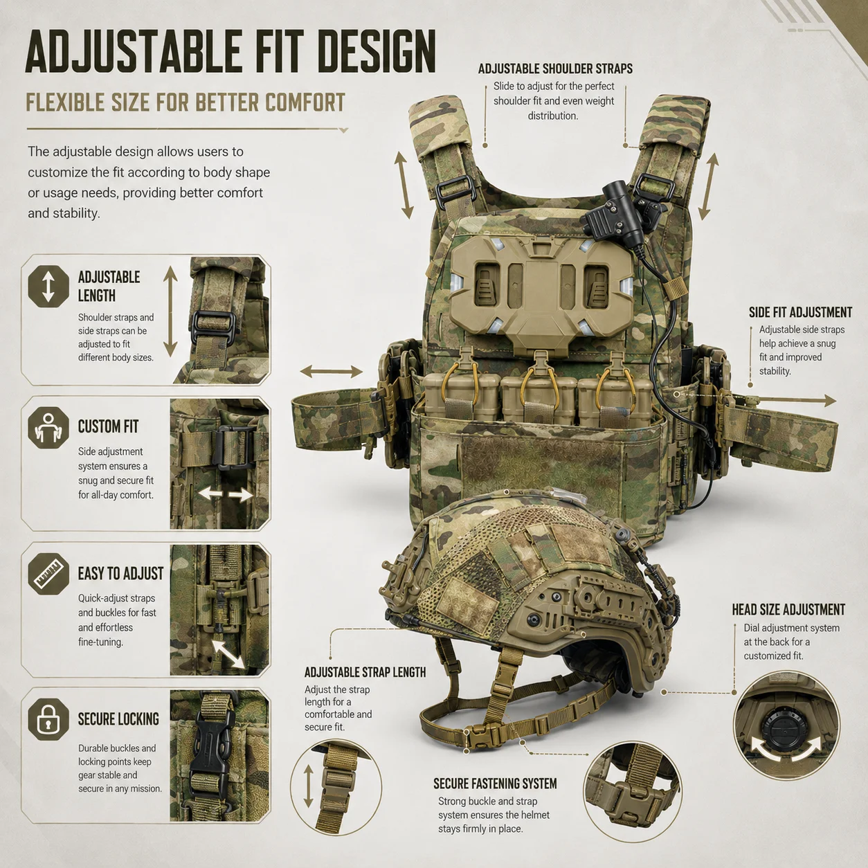Chaleco táctico camuflaje utilitario con múltiples bolsillos ajustable - imagen 3