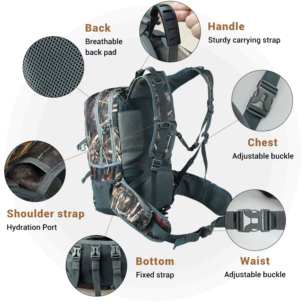Mochila de caza 40L con soporte para rifle - Camuflaje impermeable - imagen 3