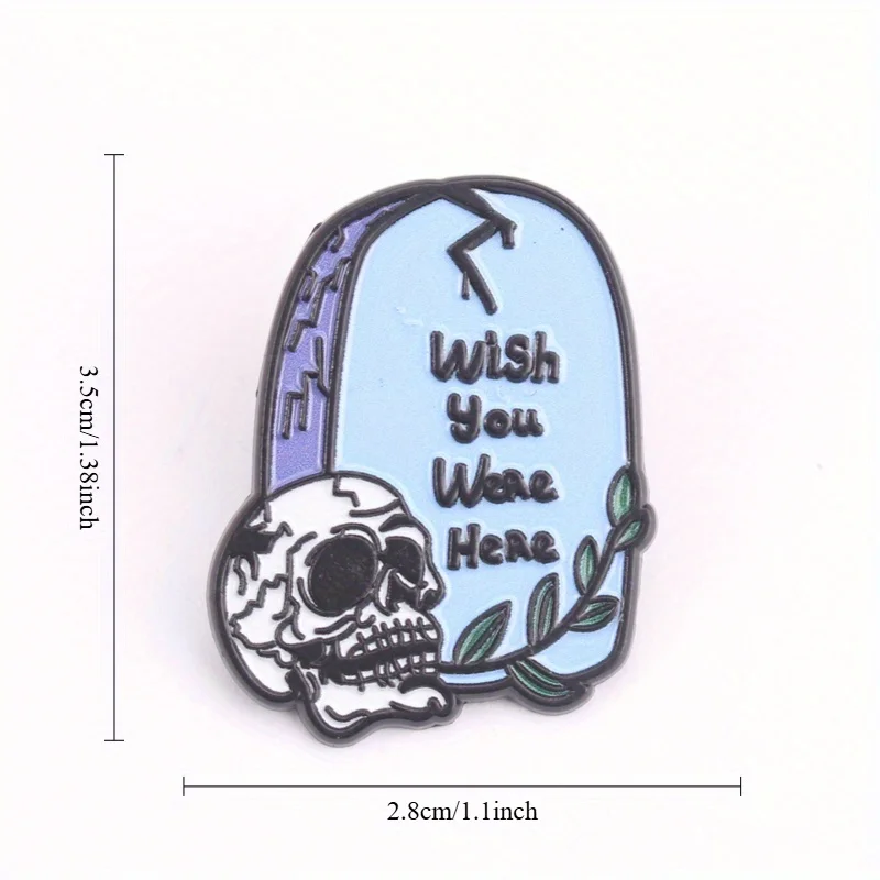 Pin esmaltado humor oscuro lápida con calavera agrietada verde - imagen 4