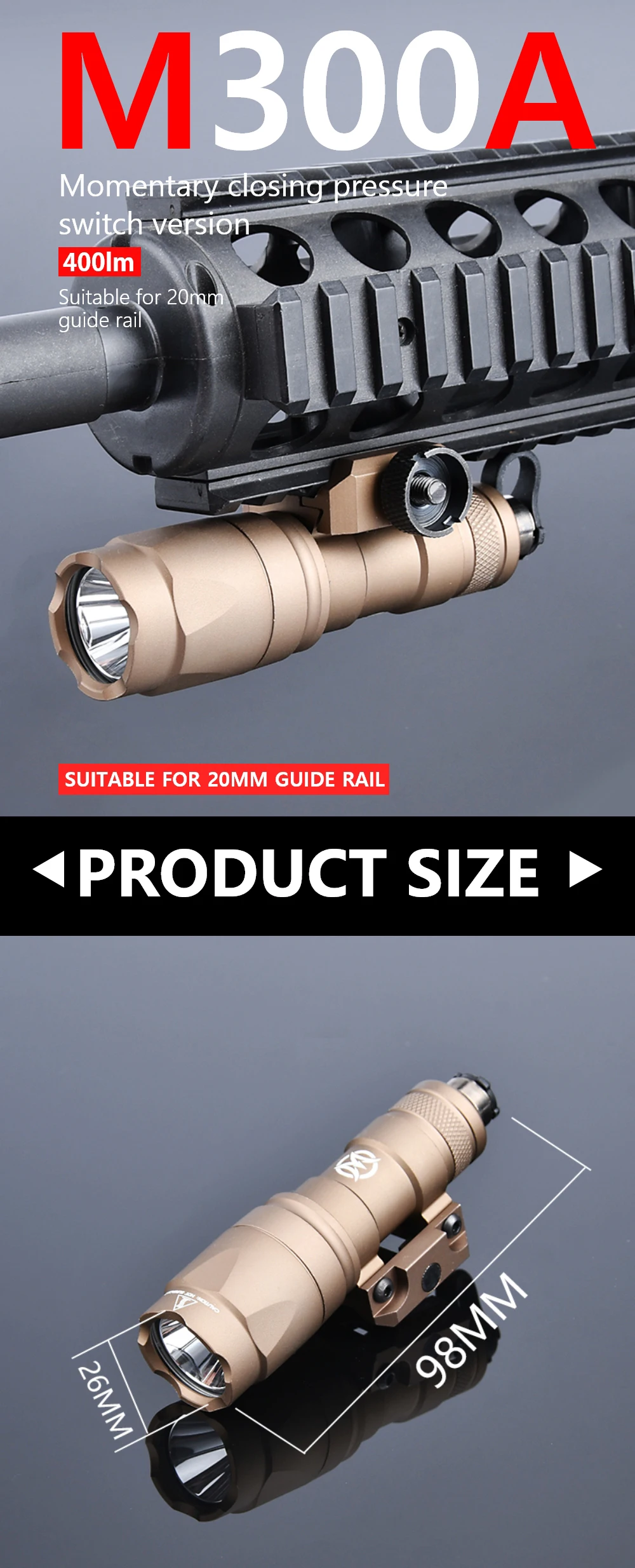 Minilinterna táctica M300A vista frontal