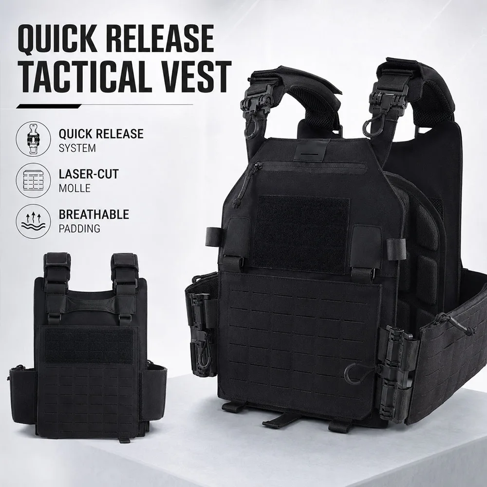 Chaleco táctico liberación rápida MOLLE – Modular para airsoft y caza