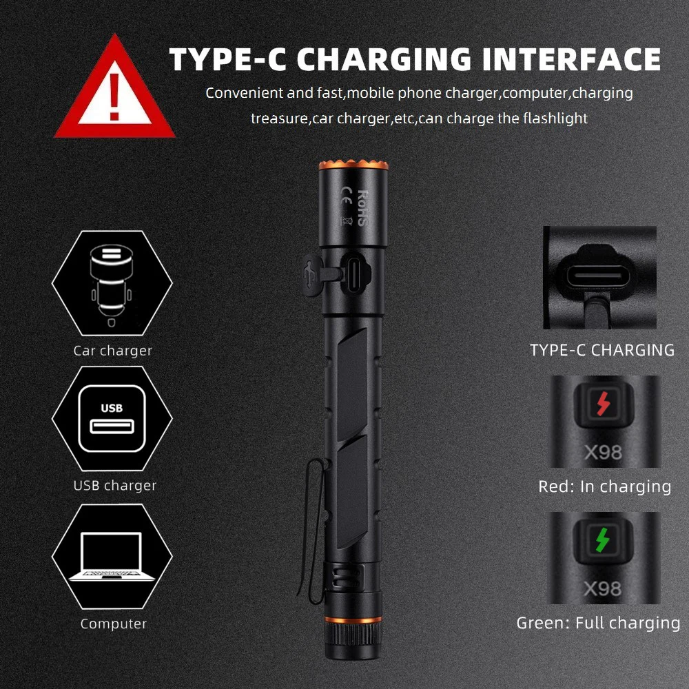 Alonefire Zoom Mini EDC linterna pluma recargable USB imán senderismo - imagen 5