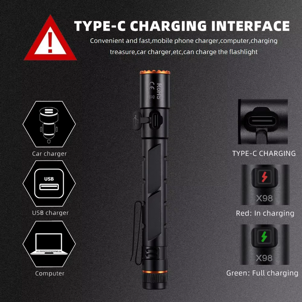 Alonefire Zoom Mini EDC linterna pluma recargable USB imán senderismo - imagen 5