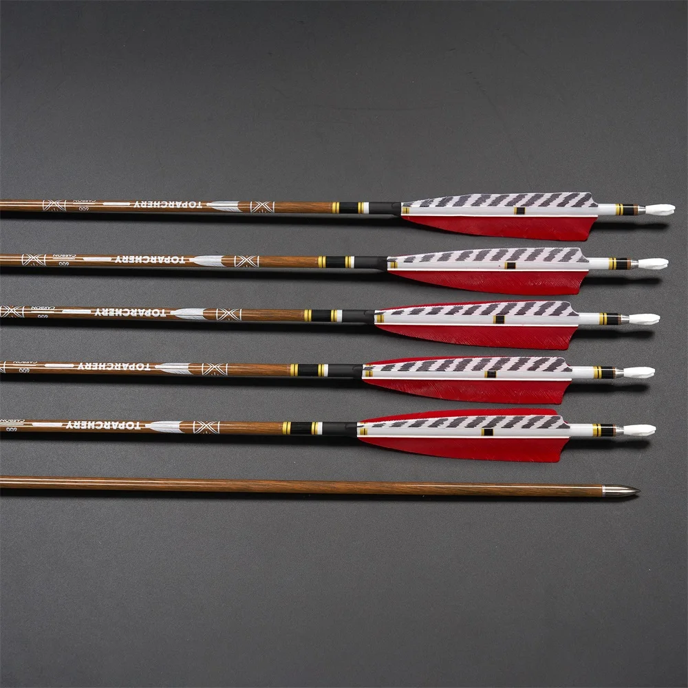 Toparchery Flechas de Carbono 32" – Plumas de Pavo, Spine 300-600 - imagen 4