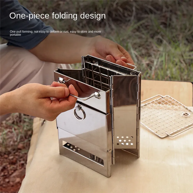 Estufa de leña plegable acero inoxidable para camping - imagen 2