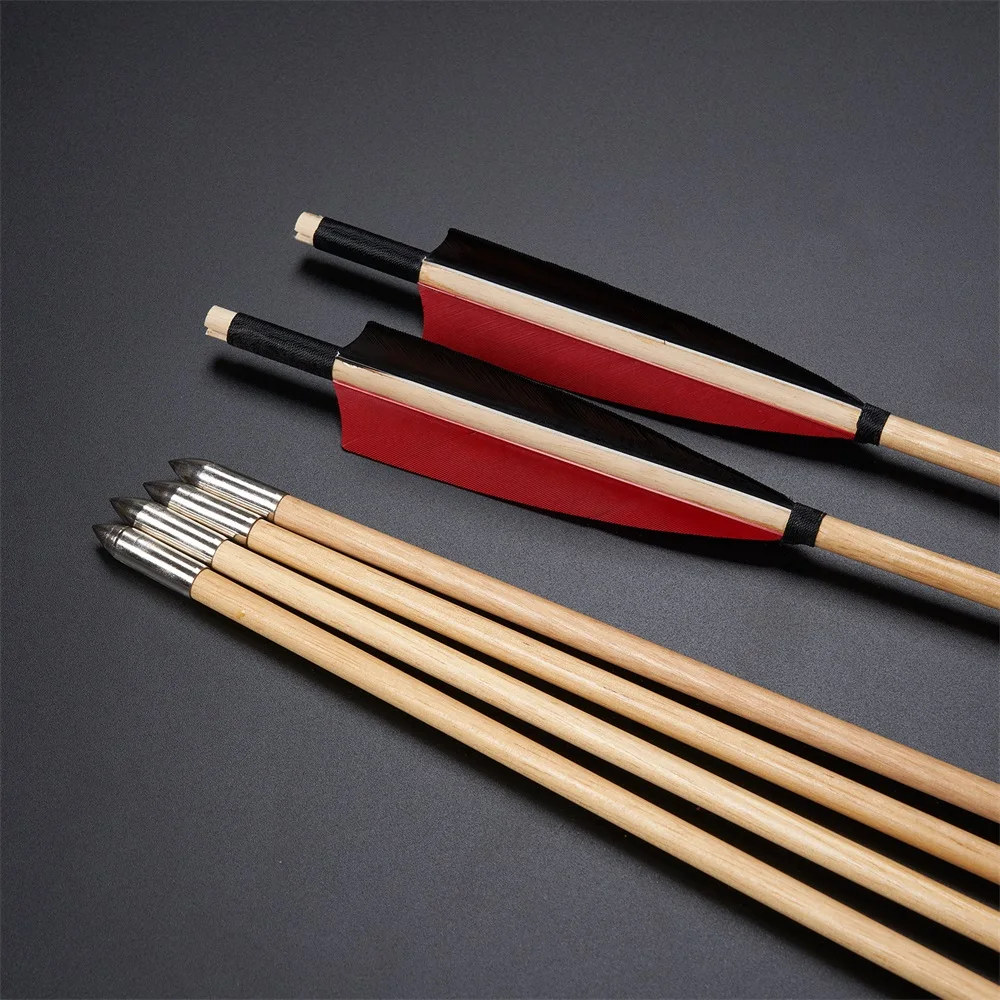 Toparchery Flechas Madera para Caza con Plumas de Pavo Auténticas - imagen 4