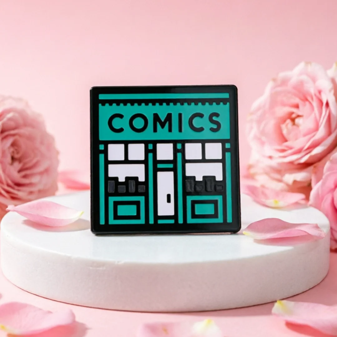 Pin esmaltado de tienda de cómics retro para lectores geek - imagen 3