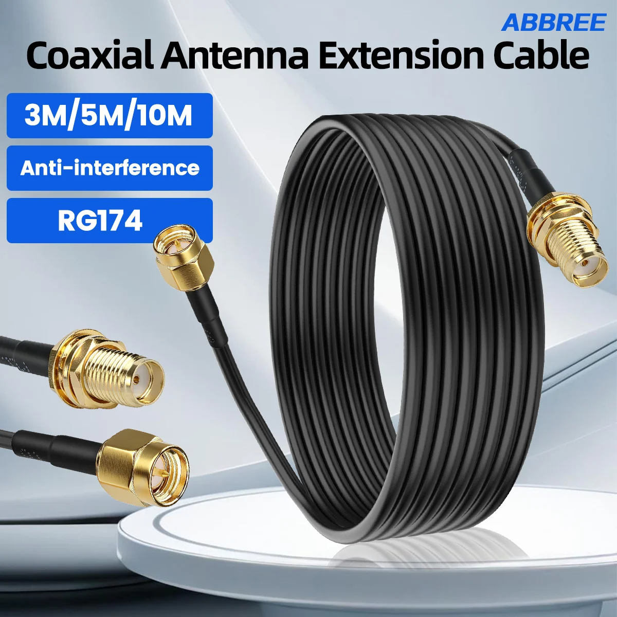 ABBREE Cable de extensión coaxial SMA macho a hembra RG174