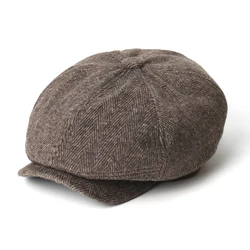 Gorra estilo Gatsby vintage de espiga con visera plana cálida