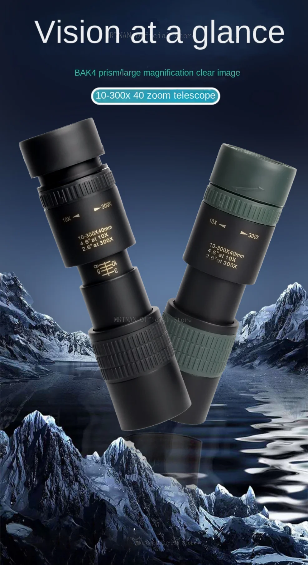 Telescopio monocular largo alcance con zoom 10-300x