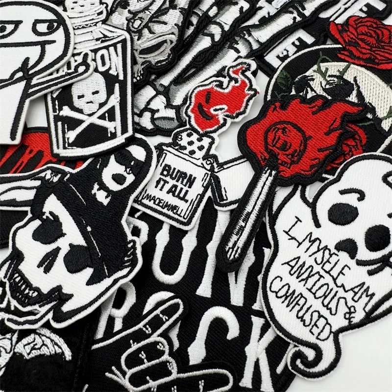 Parche termoadhesivo punk con rayas bordadas para ropa y manualidades - imagen 2