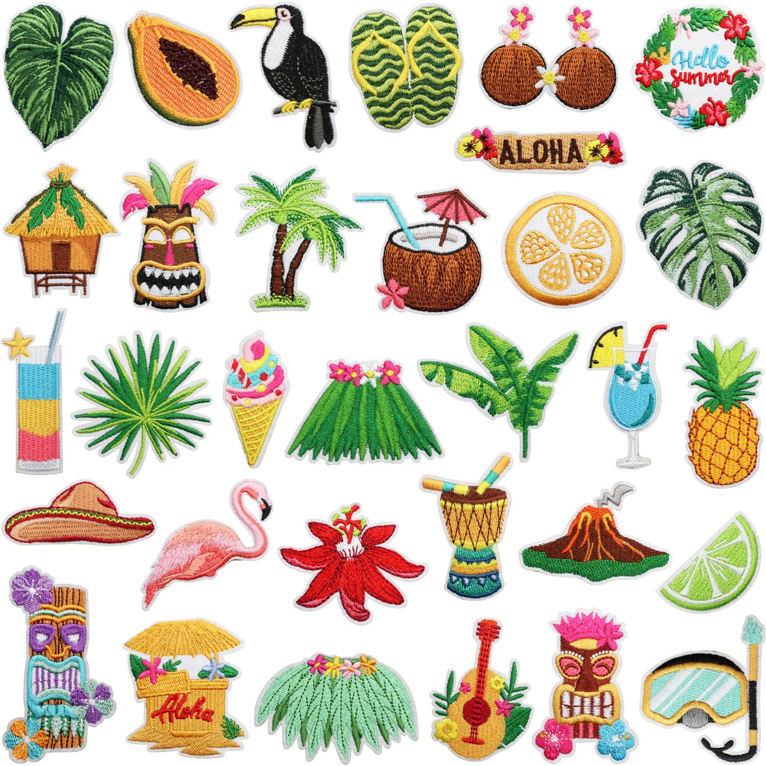 Parches hawaianos con motivos tropicales