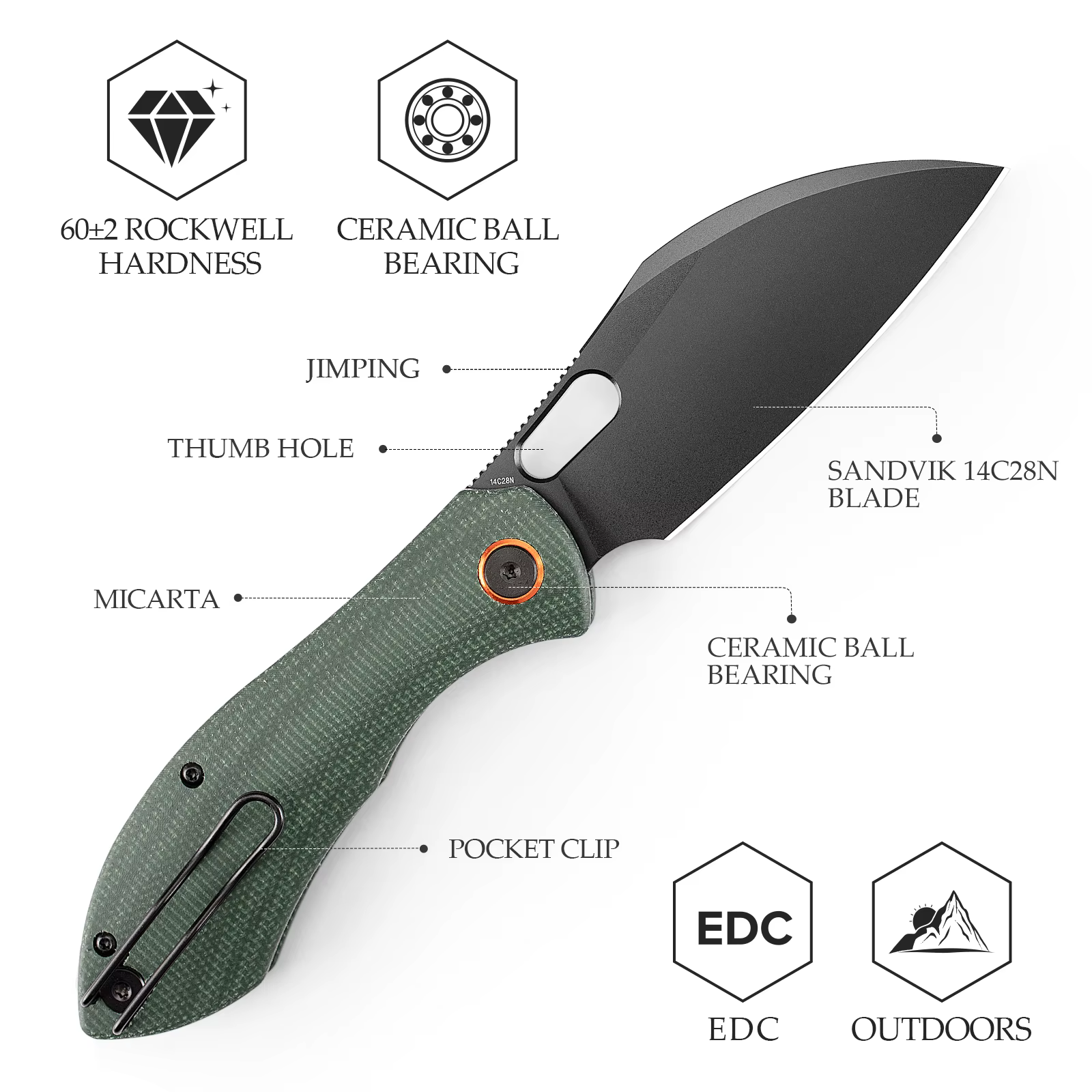TRIVISA cuchillo plegable Micarta, bolsillo EDC, acero robusto - imagen 3