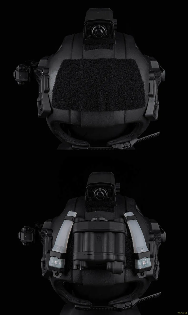 Imagen del casco en uso con el conjunto completo de protección facial