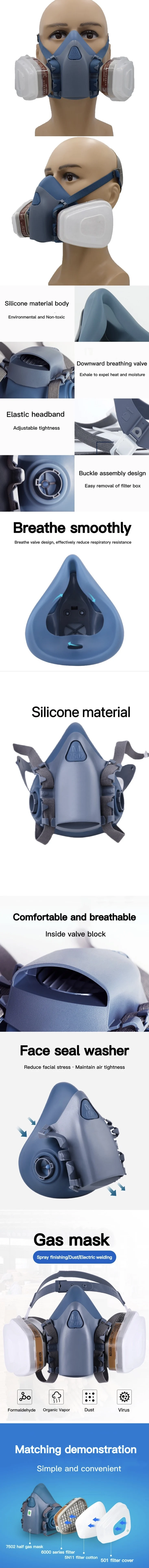 Máscara respirador 7502 con diseño de silicona y válvula de exhalación