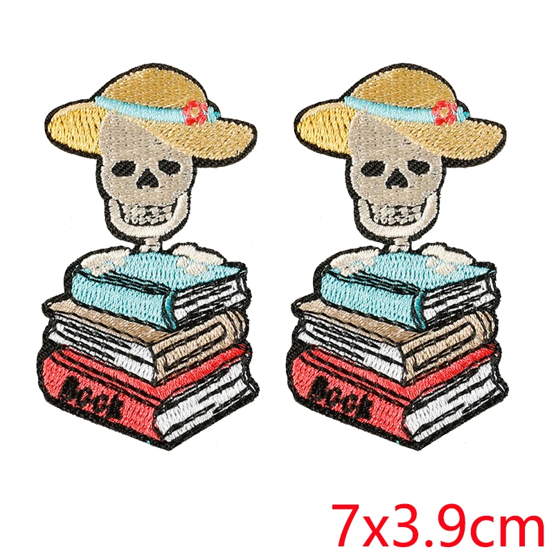 Parche bordado calavera gótica con llama termoadhesivo - imagen 3