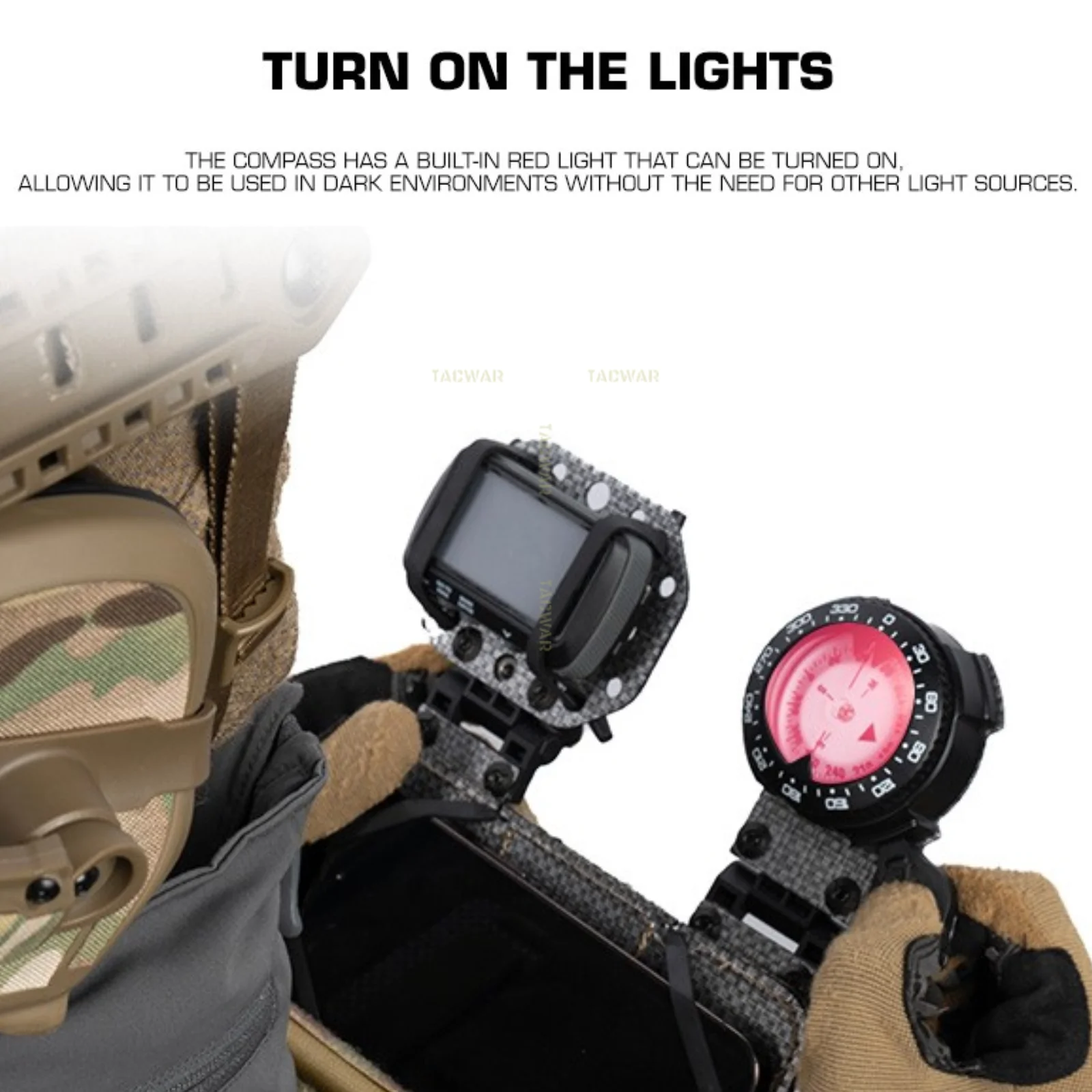 Soporte de teléfono MOLLE con brújula y GPS, luz roja y velcro - imagen 5