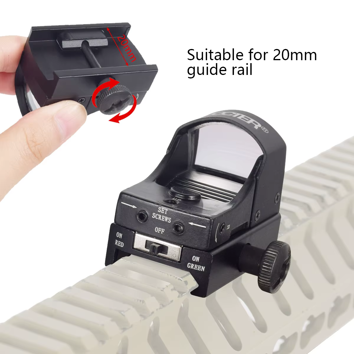 Mira red dot táctica MINI para Glock con riel Picatinny