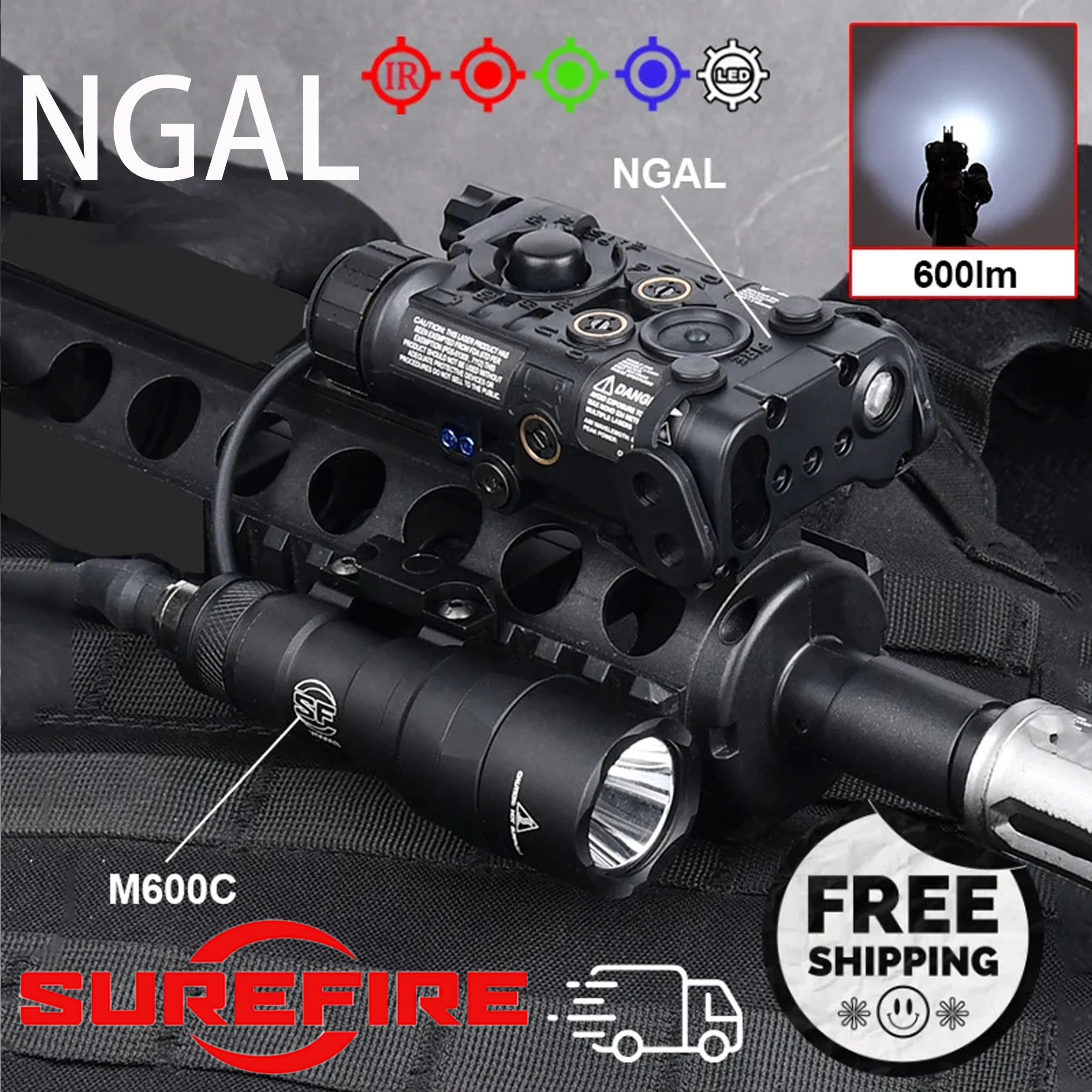 PEQ-15 Surefire indicador láser – Linterna táctica riel Picatinny 20mm, rojo verde azul - imagen 4